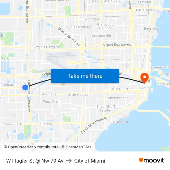 W Flagler St @ Nw 79 Av to City of Miami map