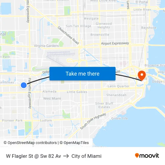 W Flagler St @ Sw 82 Av to City of Miami map