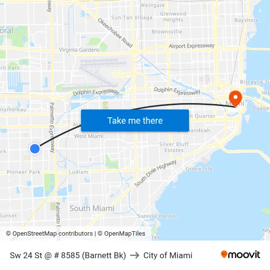 Sw 24 St @ # 8585 (Barnett Bk) to City of Miami map
