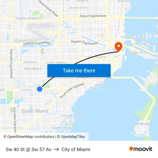 Sw 40 St @ Sw 57 Av to City of Miami map