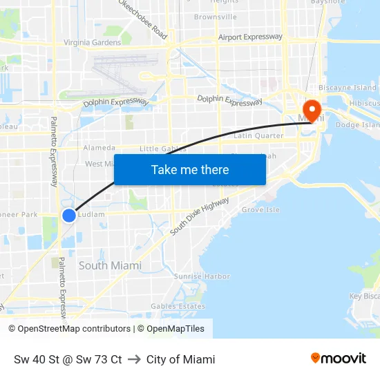 Sw 40 St @ Sw 73 Ct to City of Miami map