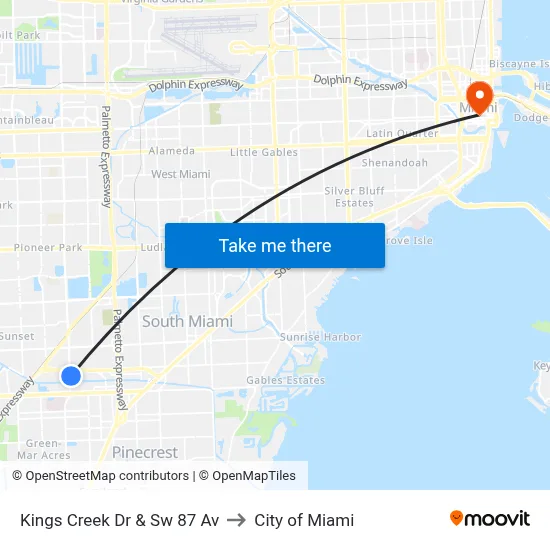 Kings Creek Dr & Sw 87 Av to City of Miami map