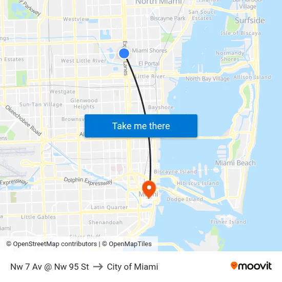 Nw 7 Av @ Nw 95 St to City of Miami map