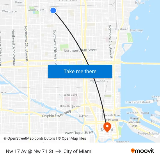 Nw 17 Av @ Nw 71 St to City of Miami map