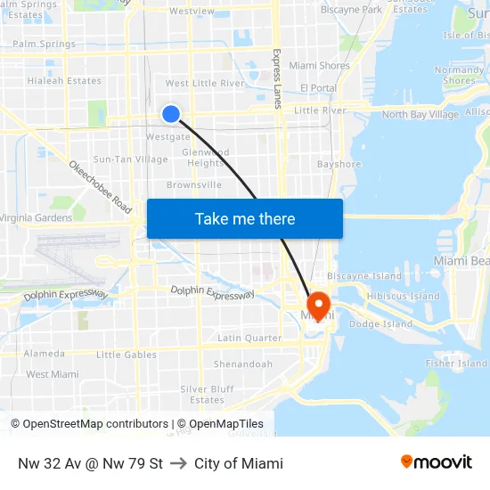 Nw 32 Av @ Nw 79 St to City of Miami map