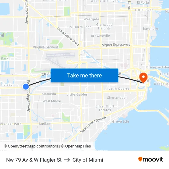 Nw 79 Av & W Flagler St to City of Miami map