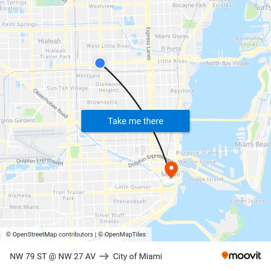 Nw 79 St @ Nw 27 Av to City of Miami map