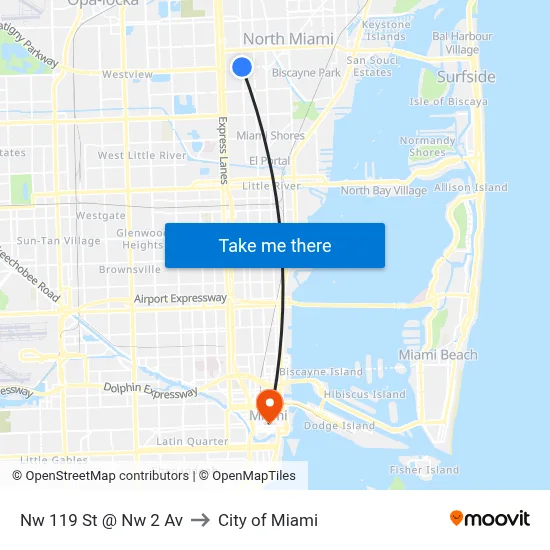Nw 119 St @ Nw 2 Av to City of Miami map