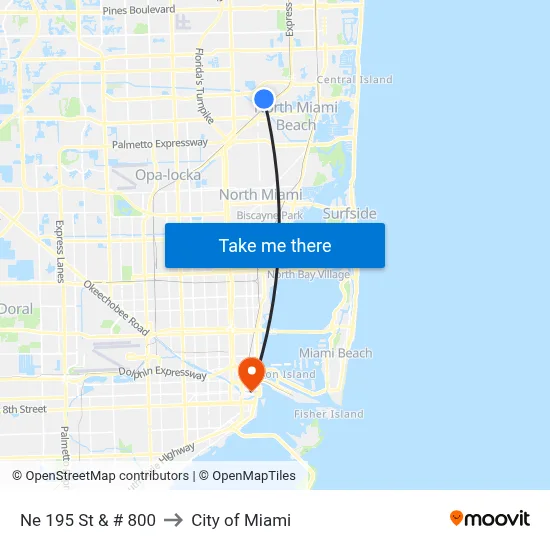 Ne 195 St & # 800 to City of Miami map