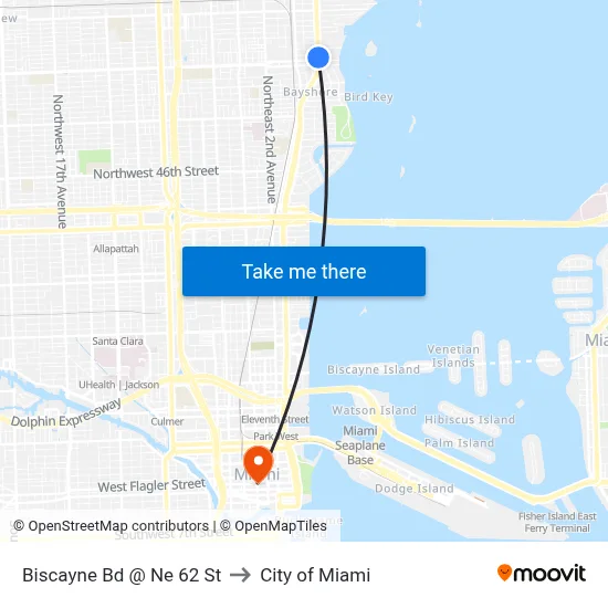 Biscayne Bd @ Ne 62 St to City of Miami map