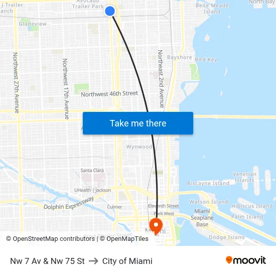 Nw 7 Av & Nw 75 St to City of Miami map