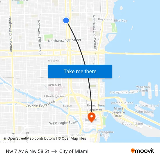 Nw 7 Av & Nw 58 St to City of Miami map
