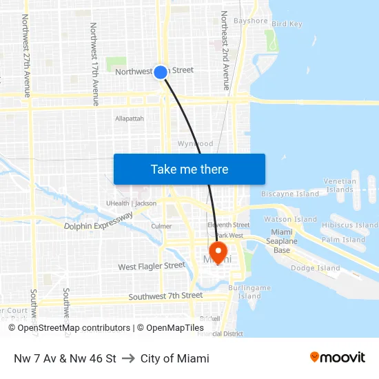 Nw 7 Av & Nw 46 St to City of Miami map