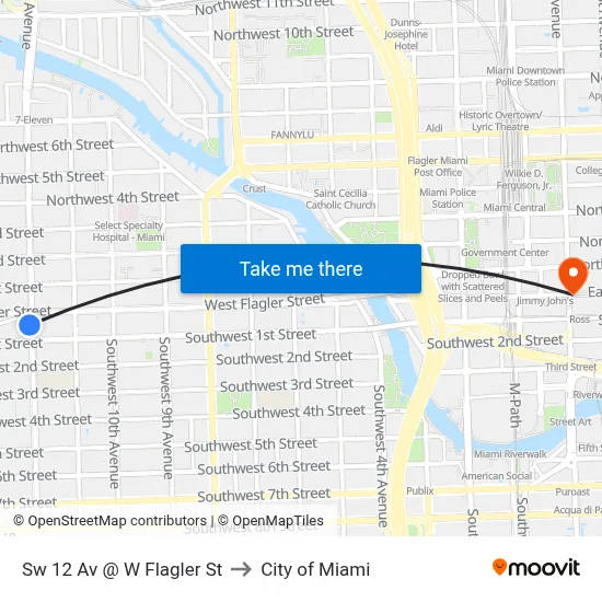 Sw 12 Av @ W Flagler St to City of Miami map