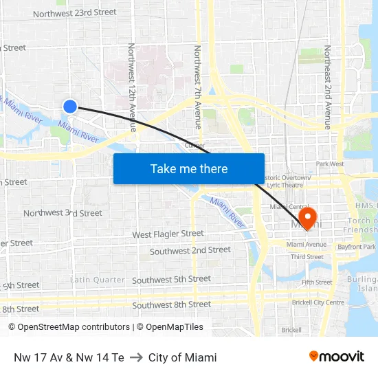 Nw 17 Av & Nw 14 Te to City of Miami map