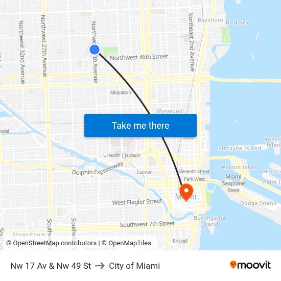 Nw 17 Av & Nw 49 St to City of Miami map