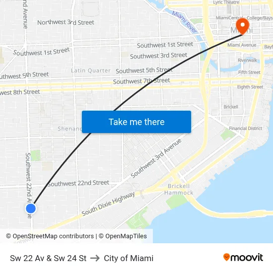 Sw 22 Av & Sw 24 St to City of Miami map