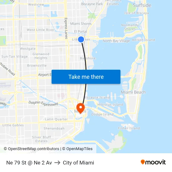 Ne 79 St @ Ne 2 Av to City of Miami map