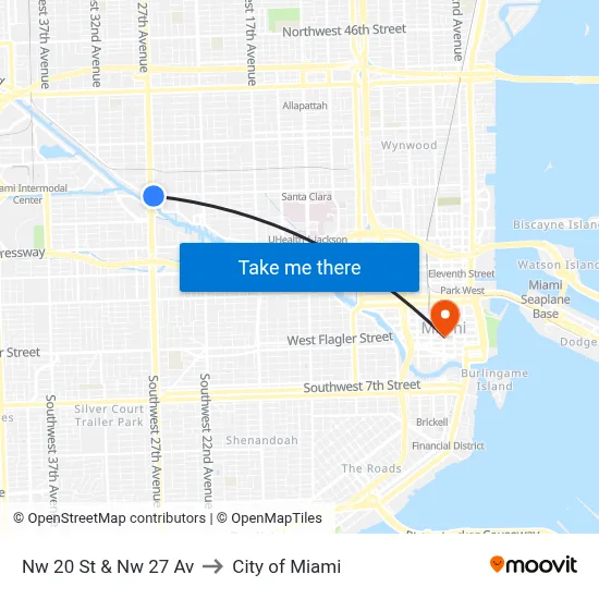 Nw 20 St & Nw 27 Av to City of Miami map