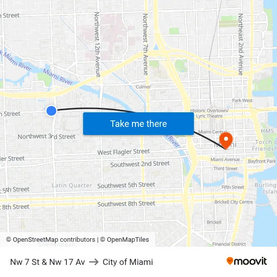 Nw 7 St & Nw 17 Av to City of Miami map