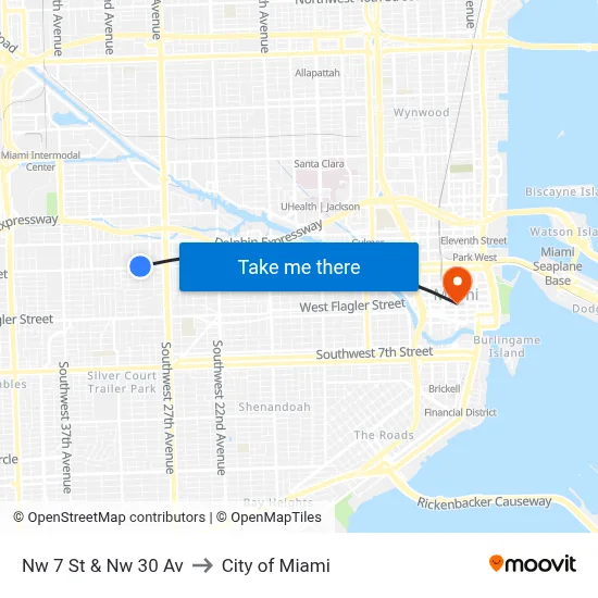 Nw 7 St & Nw 30 Av to City of Miami map