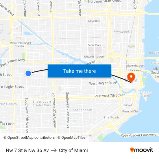 Nw 7 St & Nw 36 Av to City of Miami map