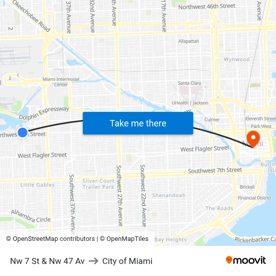 Nw 7 St & Nw 47 Av to City of Miami map
