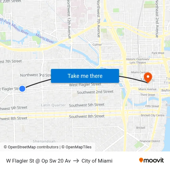 W Flagler St @ Op Sw 20 Av to City of Miami map