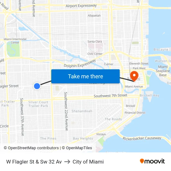 W Flagler St & Sw 32 Av to City of Miami map