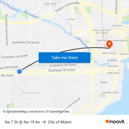Sw 7 St @ Sw 19 Av to City of Miami map