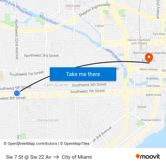 Sw 7 St @ Sw 22 Av to City of Miami map
