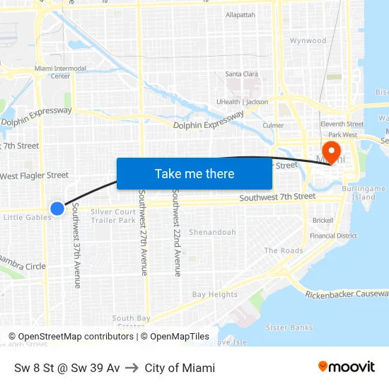 Sw 8 St @ Sw 39 Av to City of Miami map