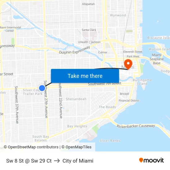 Sw 8 St @ Sw 29 Ct to City of Miami map