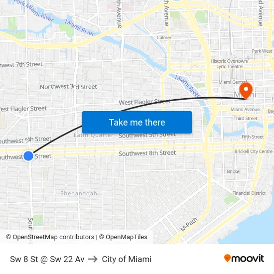 Sw 8 St @ Sw 22 Av to City of Miami map