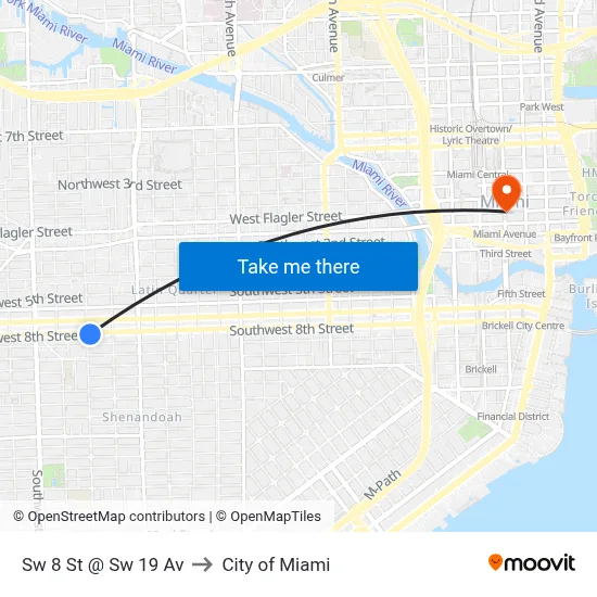 Sw 8 St @ Sw 19 Av to City of Miami map