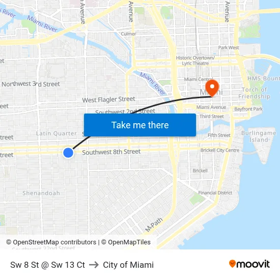 Sw 8 St @ Sw 13 Ct to City of Miami map