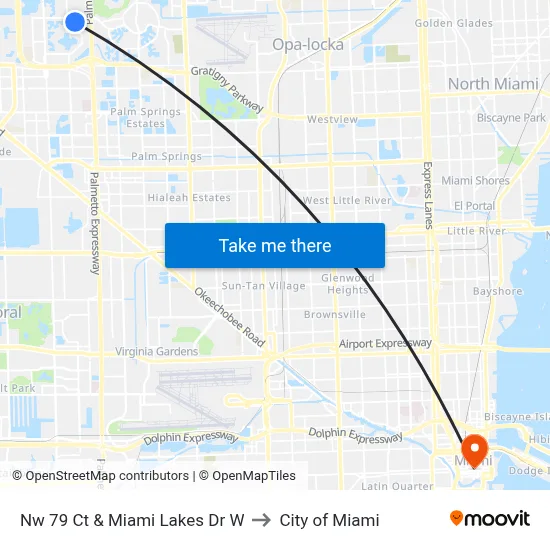 Nw 79 Ct & Miami Lakes Dr W to City of Miami map
