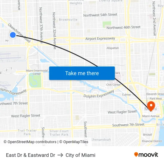East Dr & Eastward Dr to City of Miami map