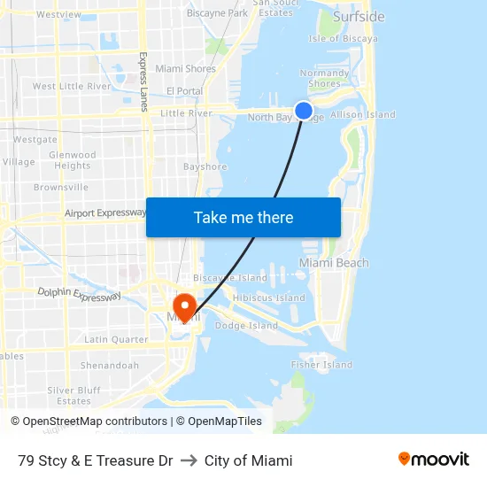 79 Stcy & E Treasure Dr to City of Miami map