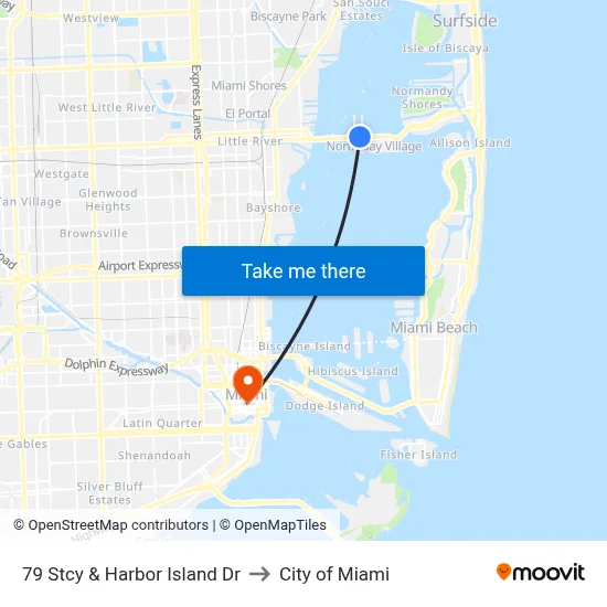 79 Stcy & Harbor Island Dr to City of Miami map
