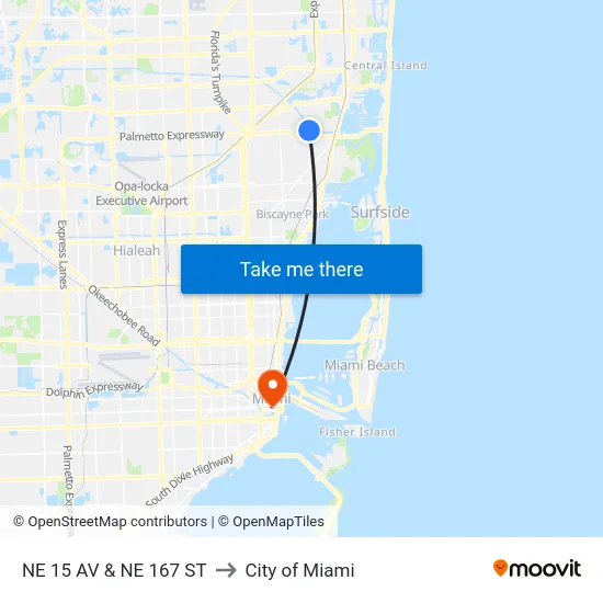Ne 15 Av & Ne 167 St to City of Miami map