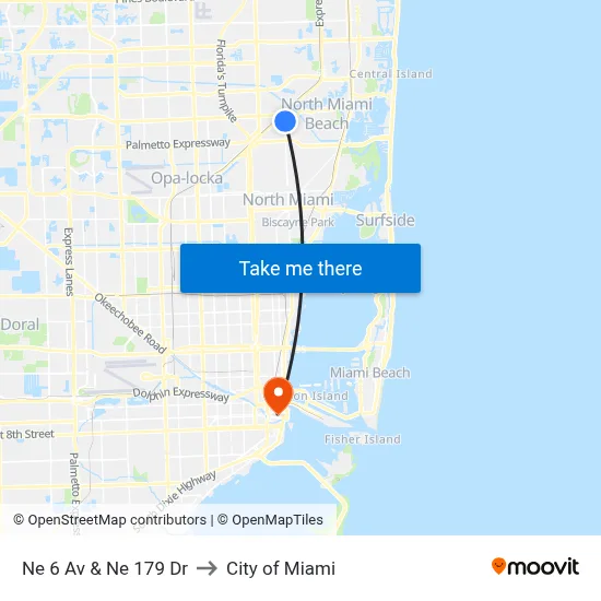 Ne 6 Av & Ne 179 Dr to City of Miami map