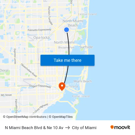 N Miami Beach Blvd & Ne 10 Av to City of Miami map