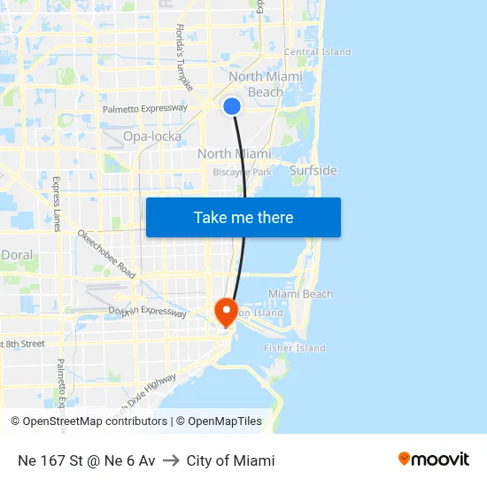 Ne 167 St @ Ne 6 Av to City of Miami map