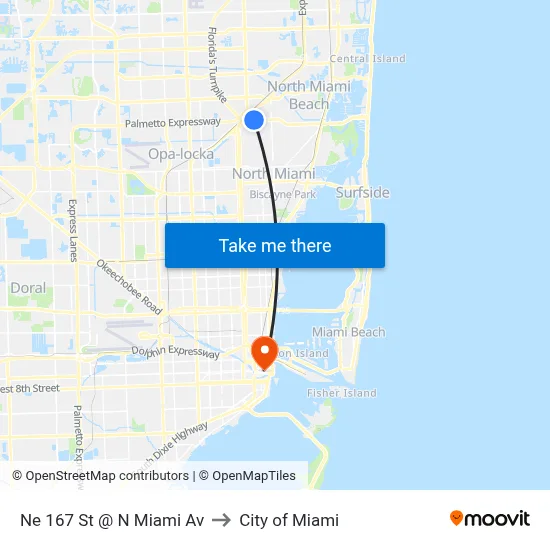 Ne 167 St @ N Miami Av to City of Miami map