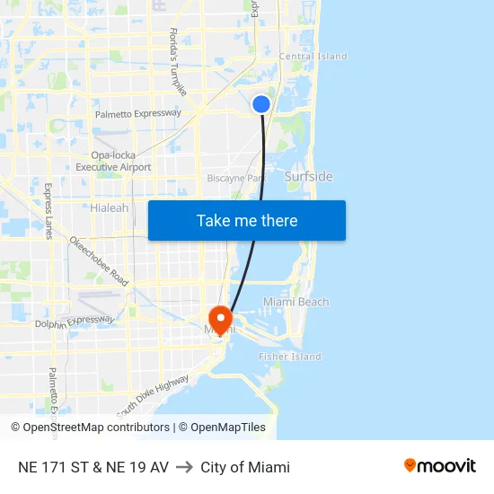 Ne 171 St & Ne 19 Av to City of Miami map