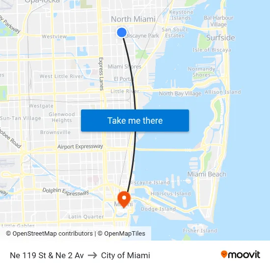 Ne 119 St & Ne 2 Av to City of Miami map