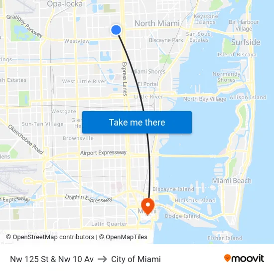 Nw 125 St & Nw 10 Av to City of Miami map