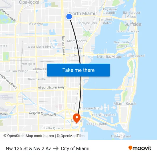 Nw 125 St & Nw 2 Av to City of Miami map