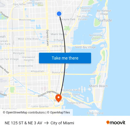 Ne 125 St & Ne 3 Av to City of Miami map